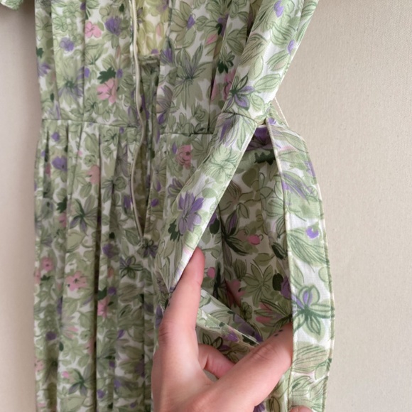 Vintage 1960s/50s Shelton Stroller Green Floral Belted Circle Skirt Dress M/L - Picture 8 of 15